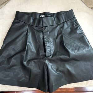 Zara Black Faux Leather Shorts